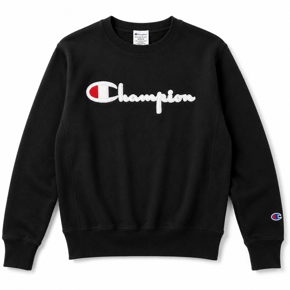 Champion Powerblend Sweatshirt Black Script Logo Crewneck Women's Small
